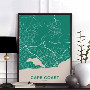 CAPE COAST Ghana carte affiche couleur ville natale ville impression moderne décor à la maison bureau décoration mur art dortoir chambre cadeau