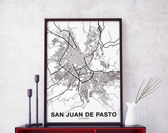 SAN JUAN de PASTO Colombia map poster black white Hometown City Print Modern Home Decor Office Decoration Wall Art Dorm Bedroom Gift