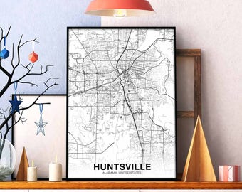HUNTSVILLE Alabama AL USA map poster black white Hometown City Print Modern Home Decor Office Decoration Wall Art Dorm Bedroom Gift