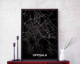 UPPSALA Sweden map poster black white Hometown City Print Modern Home Decor Office Decoration Wall Art Dorm Bedroom Gift