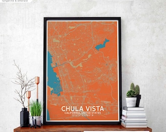CHULA VISTA California USA map poster black white Hometown City Print Modern Home Decor Office Decoration Wall Art Dorm Bedroom Gift