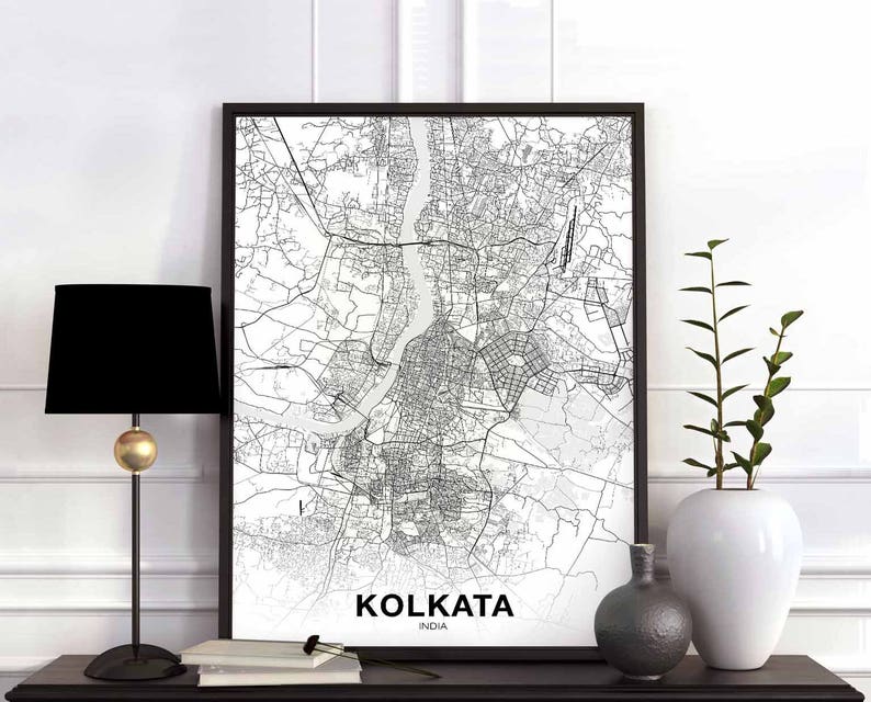 KOLKATA Calcutta India Map Poster Hometown City Print Modern Etsy