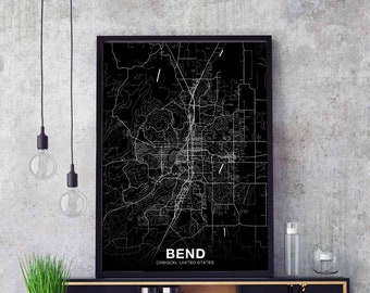 BEND Oregon OR US map poster black white Hometown City Print Modern Home Decor Office Decoration Wall Art Dorm Bedroom Gift