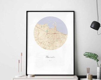 BARI Italy map poster wall decor design modern minimal nordic travel bedroom home art vintage retro dorm nursery housewarming
