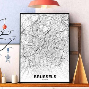 BRUXELLES belgique affiche de carte ville natale ville impression moderne décor à la maison bureau décoration art mural dortoir chambre cadeau