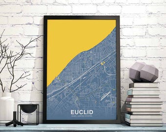 EUCLID Ohio OH US map poster color Hometown City Print Modern Home Decor Office Decoration Wall Art Dorm Bedroom Gift