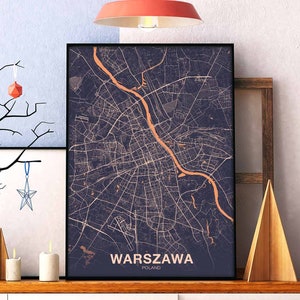 WARSZAWA pologne carte affiche couleur ville natale ville impression moderne décor à la maison bureau décoration mur art dortoir chambre cadeau