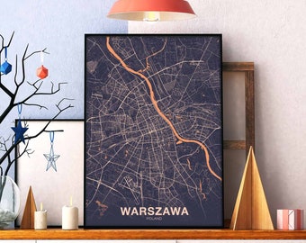 WARSZAWA Poland map poster color Hometown City Print Modern Home Decor Office Decoration Wall Art Dorm Bedroom Gift