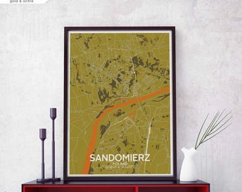 SANDOMIERZ Poland map poster black white Hometown City Print Modern Home Decor Office Decoration Wall Art Dorm Bedroom Gift