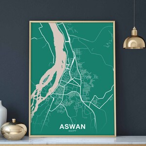 Póster con mapa de Egipto de ASWAN, impresión en color de la ciudad natal, decoración moderna para el hogar, decoración de la oficina, arte de pared, dormitorio, regalo