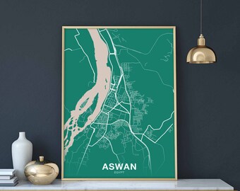 ASWAN Egypt map poster color Hometown City Print Modern Home Decor Office Decoration Wall Art Dorm Bedroom Gift