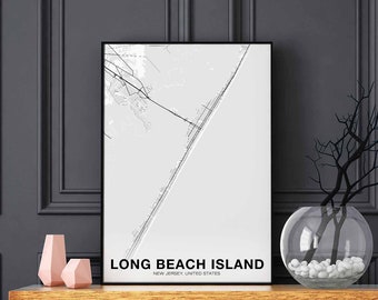 LONG BEACH ISLAND New Jersey nj usa map poster black whiteHometown City Print Modern Home Decor Office Decoration Wall Art Dorm Bedroom Gift
