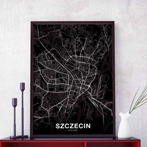 SZCZECIN pologne carte affiche noir blanc ville natale ville impression moderne décor à la maison bureau décoration mur art dortoir chambre cadeau