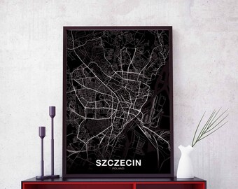SZCZECIN Poland map poster black white Hometown City Print Modern Home Decor Office Decoration Wall Art Dorm Bedroom Gift
