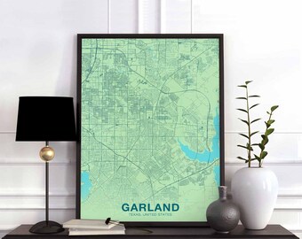 GARLAND Texas TX US map poster color Hometown City Print Modern Home Decor Office Decoration Wall Art Dorm Bedroom Gift