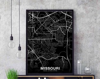MISSOURI Texas TX USA map poster black white Hometown City Print Modern Home Decor Office Decoration Wall Art Dorm Bedroom Gift