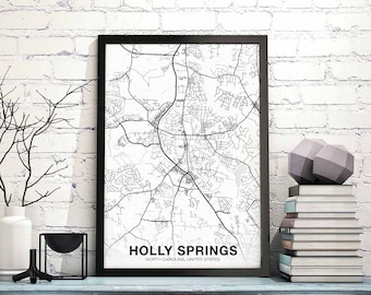 HOLLY SPRINGS North Carolina USA map poster black white Hometown City Print Modern Home Decor Office Decoration Wall Art Dorm Bedroom Gift