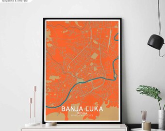 BANJA LUKA Bosnia map poster black white Hometown City Print Modern Home Decor Office Decoration Wall Art Dorm Bedroom Gift
