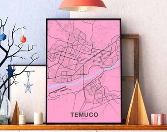 TEMUCO Chile map poster color Hometown City Print Modern Home Decor Office Decoration Wall Art Dorm Bedroom Gift