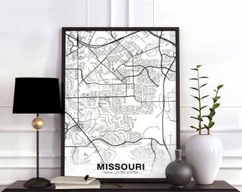 MISSOURI Texas TX US map poster black white  Hometown City Print Modern Home Decor Office Decoration Wall Art Dorm Bedroom Gift