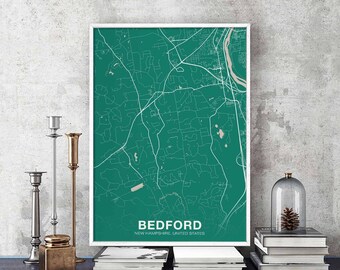 BEDFORD New Hampshire NH USA map poster color Hometown City Print Modern Home Decor Office Decoration Wall Art Dorm Bedroom Gift
