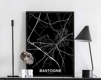 BASTOGNE Belgium map poster black white Hometown City Print Modern Home Decor Office Decoration Wall Art Dorm Bedroom Gift