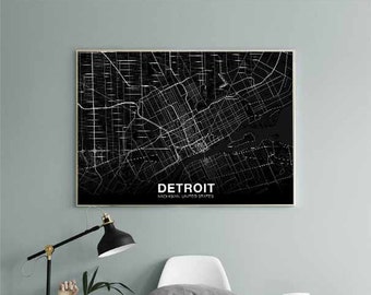DETROIT Michigan MI USA map poster black white Hometown City Print Modern Home Decor Office Decoration Wall Art Dorm Bedroom Gift
