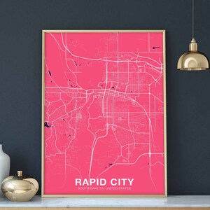Póster con mapa de RAPID CITY, Dakota del Sur, SD, EE. UU., ciudad natal, impresión, decoración moderna para el hogar, decoración de la oficina, arte de pared, dormitorio, regalo