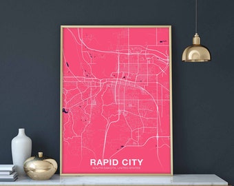 RAPID CITY South Dakota SD usa map poster color Hometown City Print Modern Home Decor Office Decoration Wall Art Dorm Bedroom Gift