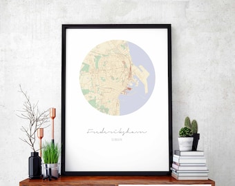 FREDERIKSHAVN Denmark map poster wall decor design modern minimal nordic travel bedroom home art vintage retro dorm nursery housewarming