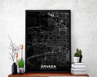 ARVADA Colorado CO US map poster black white Hometown City Print Modern Home Decor Office Decoration Wall Art Dorm Bedroom Gift