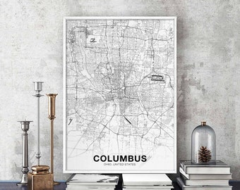 COLUMBUS Ohio USA map poster black white Hometown City Print Modern Home Decor Office Decoration Wall Art Dorm Bedroom Gift