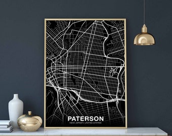 PATERSON New Jersey NJ USA map poster black white Hometown City Print Modern Home Decor Office Decoration Wall Art Dorm Bedroom Gift