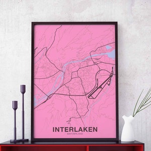 INTERLAKEN Switzerland Schweiz Suisse map poster color Hometown City Print Modern Home Decor Office Decoration Wall Art Dorm Bedroom Gift