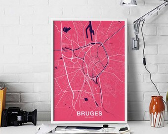 BRUGES Belgium poster color Hometown City Print Modern Home Decor Office Decoration Wall Art Dorm Bedroom Gift