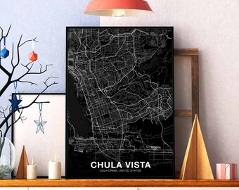 CHULA VISTA California CA usa map poster black white Hometown City Print Modern Home Decor Office Decoration Wall Art Dorm Bedroom Gift