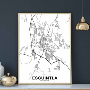 ESCUINTLA Guatemala Karte Poster schwarz weiß Hometown Stadt Druck Modernes Wohndekor Büro Dekoration Wand Kunst Wohnheim Schlafzimmer Geschenk