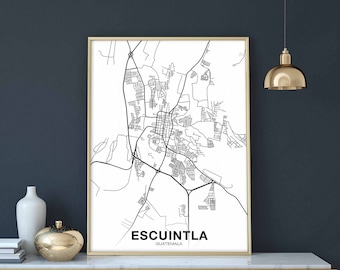 ESCUINTLA Guatemala map poster black white Hometown City Print Modern Home Decor Office Decoration Wall Art Dorm Bedroom Gift