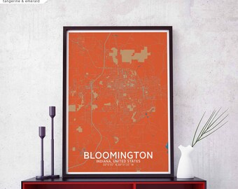 BLOOMINGTON Indiana USA map poster black white Hometown City Print Modern Home Decor Office Decoration Wall Art Dorm Bedroom Gift