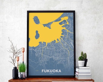 FUKUOKA Japan map poster color Hometown City Print Modern Home Decor Office Decoration Wall Art Dorm Bedroom Gift