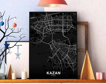 KAZAN Russia map poster black white Hometown City Print Modern Home Decor Office Decoration Wall Art Dorm Bedroom Gift