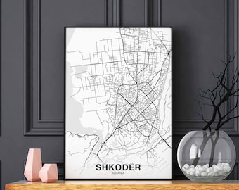 SHKODER Albania map poster black white Hometown City Print Modern Home Decor Office Decoration Wall Art Dorm Bedroom Gift