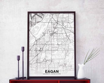 EAGAN Minnesota MN USA map poster black white Hometown City Print Modern Home Decor Office Decoration Wall Art Dorm Bedroom Gift