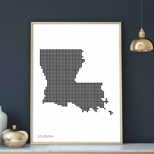 LOUISIANA EUA estado pontos mínimos retro mapa pôster preto branco decoração de parede design moderno suíço escandinavo nórdico inauguração de casa viagem