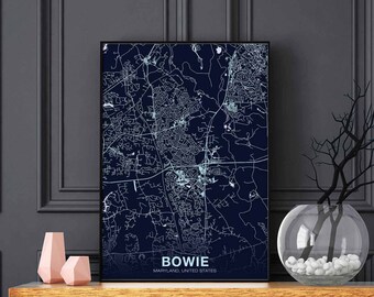 BOWIE Maryland MD US map poster color Hometown City Print Modern Home Decor Office Decoration Wall Art Dorm Bedroom Gift