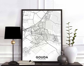 GOUDA Netherlands map poster Hometown City Print Modern Home Decor Office Decoration Wall Art Dorm Bedroom Gift