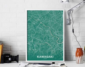 KAWASAKI Japan map poster color Hometown City Print Modern Home Decor Office Decoration Wall Art Dorm Bedroom Gift