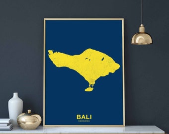 BALI Indonesia map poster color Hometown City Print Modern Home Decor Office Decoration Wall Art Dorm Bedroom Gift tropical island