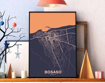 BOSASO Somalia map poster color Hometown City Print Modern Home Decor Office Decoration Wall Art Dorm Bedroom Gift