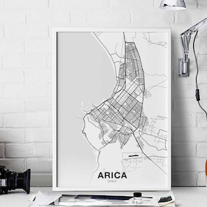 ARICA chili carte affiche noir blanc ville natale ville impression moderne décor à la maison bureau décoration mur art dortoir chambre cadeau